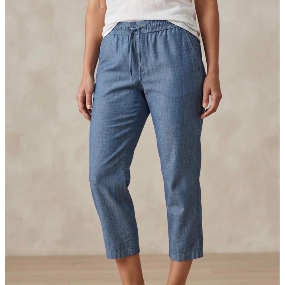 J.Crew Womens Blue Cotton Chambray Drawstring Elastic Waist Pants Size 4